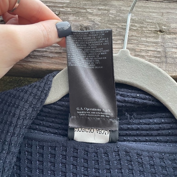 Giorgio Armani Textured Navy Lightweight Stretch Knit Drapey Cardigan Sweater - Picture 6 of 8